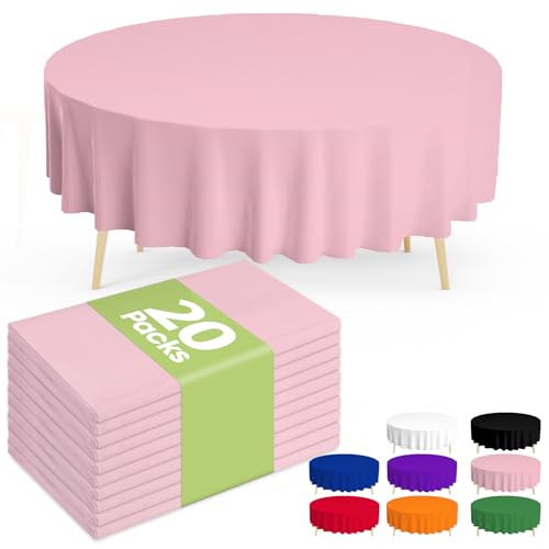 Image of Pureegg Plastic Table Cloth Disposable 20 Pack, 84'' Round Table Cloths, Easter Party, Valentines, Mothers Day Decorations, Tablecloths, Round, Pastel Plastic Cover, Leakproof & Sturdy, Pink