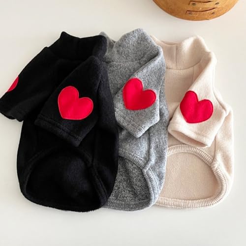 Winmany Hundepullover für kleine und mittelgroße Hunde, Herzaufnäher, Rollkragen-Sweatshirt, für Katzen, Welpen, Frühling, Herbst, Winter (schwarz, L)
