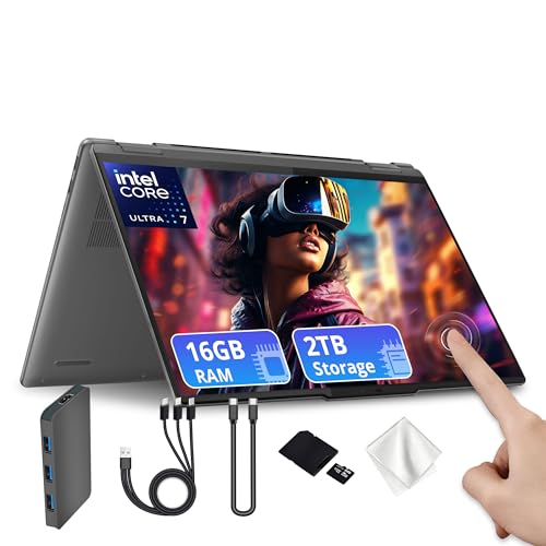 Image of Lenovo Yoga 7i 2-in-1 16 inch WUXGA Touchscreen Laptop, Intel Ultra 7 155U, 16GB LPDDR5X, 2TB Storage(1TB SSD&1TB Docking), Fingerprint Reader, Backlit Keyboard, WiFi 6E, Win 11, Grey