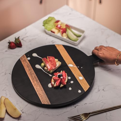 Image of Stripe a Pose Serving Board with Enamel Finish | Multipurpose Wooden Cutting Board, Serving Platter, Pizza Tray & Charcuterie Board | Ideal Gift