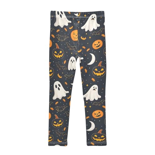 Black Halloween Pumpkin Bats Girls Leggings Soft Stretch Workout Yoga Dance Pants for Kids Casual Tights2