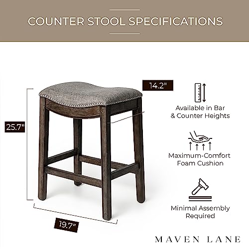 Maven Lane Adrien Kitchen Saddle Backless Bar Stool With Nailhead Trim, Weathered Grey, Counter Height #TOP2