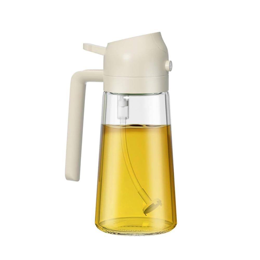 Glass Oil Dispenser Bottle with Automatic Pouring Spout, 2-in-1 Spray and Pour, Beige