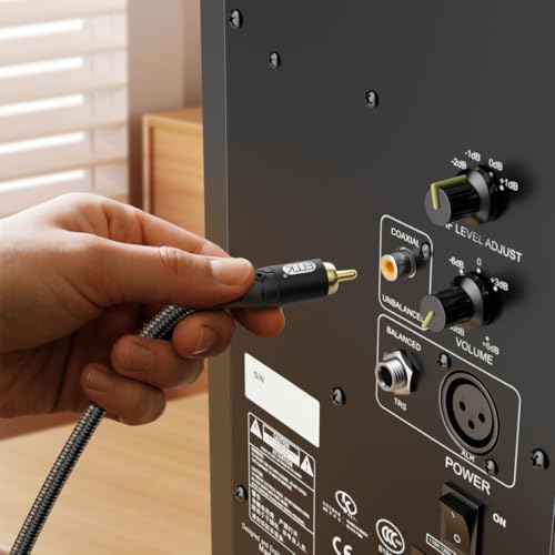 Image of EMK RCA to RCA Subwoofer Cable - 24K Gold-Plated Connector Nylon Braided Double Shielded Audio Cable Digital&Analog Signal Support for Amplifiers Subwoofer Home Theater Hi-Fi Systems Black /25ft /8m