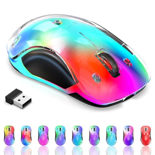 Image of memzuoix 2.4G Wireless Mouse with Customizable Cover & 9-Color LED - Rechargeable Ergonomic, 1200 DPI, 5 Buttons, USB Receiver for PC /Mac - White