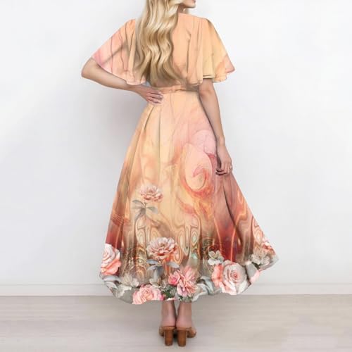 Spring Summer Chiffon Midi Dresses for Women 2025 Elegant Classy Wedding Guest Floral Formal Cocktail Prom Dress