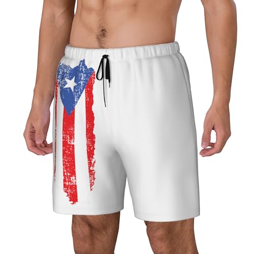 Mens Swim Trunks with Compression Liner Beach Board Shorts Quick Dry Swim Shorts -Vintage Puerto Rican Flag3