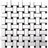 Tenedos HTC411 Black and White Matte Basketweave Porcelain Mosaic Tile – 5 Sheets for Shower Floors, Bathroom Walls, Backsplashes & Fireplace Accents (12x12 Inches)