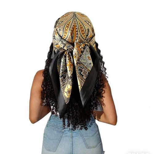 Hexchasty Large Square Head Satin Scarf Silk Feeling Hair Scarf 35 Head Scarves Bandana for Women Headscarfs for Womens Hair Black