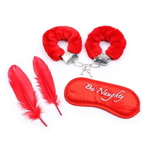 Banda de sujeción de Felpa para Manos y pies de 3 Piezas, Banda para el Cabello, Traje de Plumas, Accesorios para Juegos, Que se USA para Evitar Que Las Parejas jueguen Roles (Rojo)