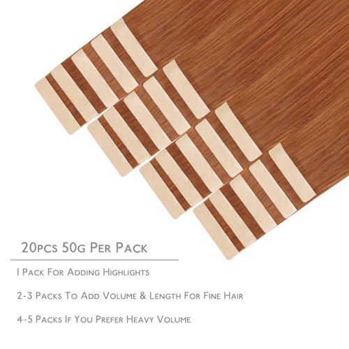WENNALIFE Tape in Hair Extensions Human Hair, 14inch 20pcs 50 Dirty Ginger Real Human Hair Tape Extensions - Image 4