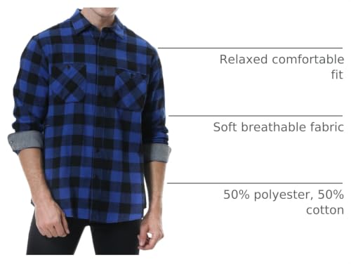 Image of WARHORSEE Flannel Shirt for Men Long Sleeve Button Down Plaid Shirts | Soft Cotton Blend for Multi-season Wear, Lightweight yet Warm, Dual buttoned storage pockets, Machine Washable Easy Care