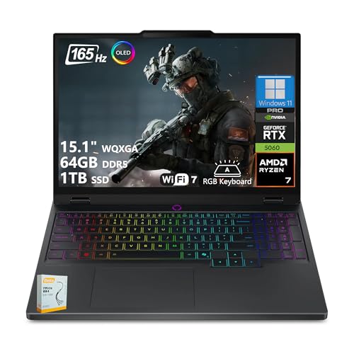 Image of Lenovo Legion 5 AI-Powered Gaming Laptop | 15.1 inch WQXGA OLED 165Hz | AMD Ryzen 7 260 | 64GB DDR5 1TB SSD | GeForce RTX 5060 8GB (Up to 572 AI Tops) | RGB Backlit Wi-Fi 7 Win11 Pro w /DLCA Accessory