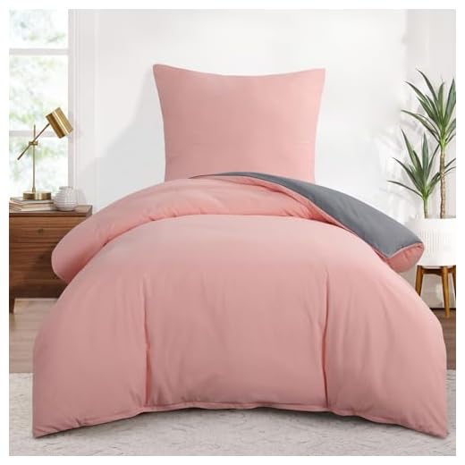 Aisbo Housse de Couette 140x200 Réversible - Parure de Lit Bicolore 140 x 200 Adulte 1 Personne avec Fermeture Éclair, Parure Housse Couette avec 1 Taie d'oreiller 65x65, Rose et Gris