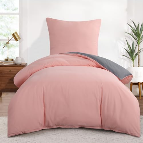 Aisbo Housse de Couette 140x200 Réversible - Parure de Lit Bicolore 140 x 200 Adulte 1 Personne avec Fermeture Éclair, Parure Housse Couette avec 1 Taie d'oreiller...