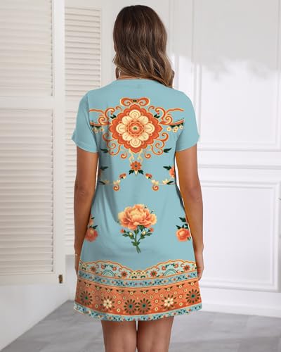 Image of COSSEN Women's Casual T Shirt Dress V-Neck Short Sleeves Swing Dresses Birthday Party Summer Travel Beach with Pocket