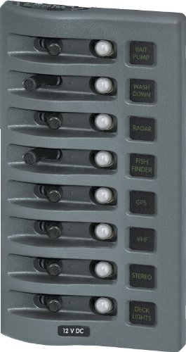 Blue Sea Systems 4378 WeatherDeck 12V DC Waterproof 8-Position Circuit Breaker Panel, Grey