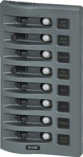 Blue Sea Systems WeatherDeck 12V DC Waterproof 8-Position Circuit Breaker Panel, Grey