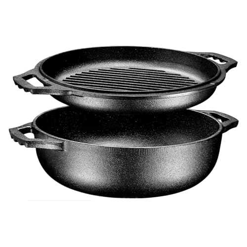 Bruntmor 2-in-1 Pre-Seasoned Cast Iron Dutch Oven Dual