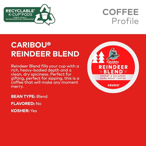 Image of Caribou Coffee Reindeer Blend, Single-Serve Keurig K-Cup Pods, Dark Roast Coffee Pods, 88 Count