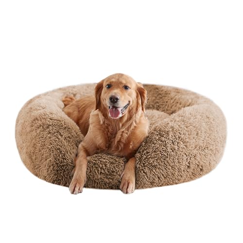 URGVANZ PET Calming Dog Beds for Large Dogs, Faux Fur Donut Cuddler Dog Bed, Round Fluffy Pillow...