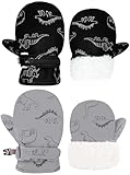 YMYDYFC Toddler Mittens Baby Waterproof Gloves Toddler Snow Gloves Kids Winter Mitten For Boy Girl Kids Ski Mitten Black Dinosaur & Gray Dinosaur S(1-2 Years)