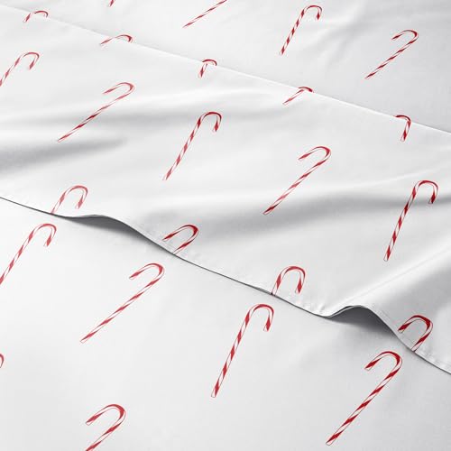 Twin Christmas Candy Canes Sheet Set - Holiday Xmas Pattern Bedding Set - Deep Pockets - Snug Fit - 3 Piece - Wrinkle Free - Cozy & Cooling Festive Winter - Holiday Sheets for Women, Men, Kids & Teens