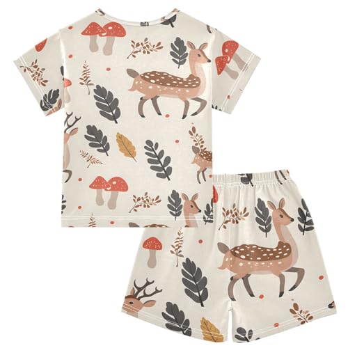 ALAZA Deer Mushroom Cartoon Pajamas Short Sleeve 2 Piece Sleepwear Top and Bottom Pajama Set Unisex2