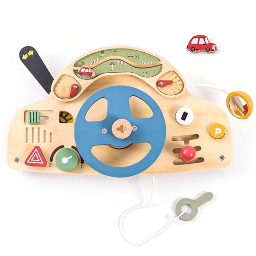 Mamimami Home Montessori Busy Board Toddler Wooden Steering Wheel Toy Kids Sensory Toys for Toddlers 1-3