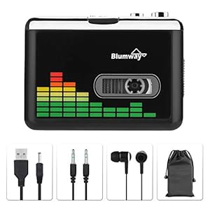 BlumWay USB cassette naar MP3-converter, draagbare cassettespeler digitale cassetteconverter audio muziekspeler cassetteconverter met hoofdtelefoon en draagtas (PC000249)
