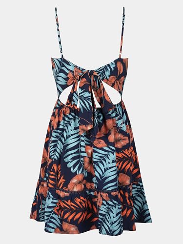 Image of CUPSHE Women's Floral Mini Sundress Twisted V Neck Sleeveless Short Dress Self Tie Back Summer Vacation Beach Dress