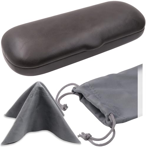 Image of MyEyeglassCase Men Small Glasses case - Eyeglasses Hard Shell Holder Pouch & Cloth-Reading Slim & Narrow Case Heavy Duty