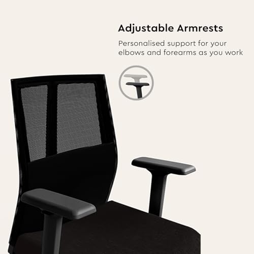 Image of Interio by Godrej Chair, Cross Full Back Large Knitted Fabric Ergonomic Chair (Black Ink), 1 Year Warranty, Adjustable Armrest