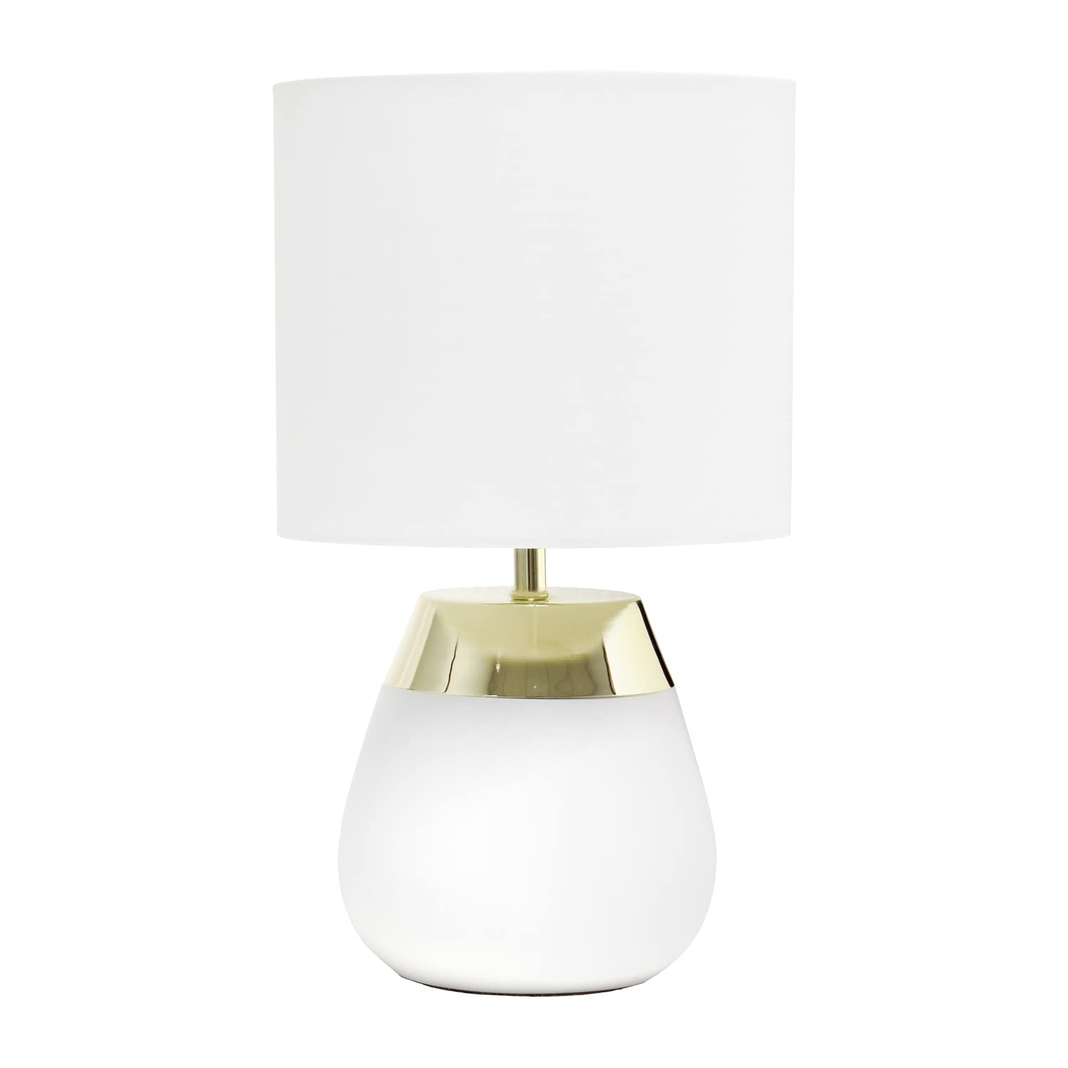 Simple Designs LT1106-WHT 14" Tall Modern 2 Tone Metallic Gold & White Metal Bedside 4 Settings Touch Table Desk Lamp w White Fabric Drum Shade for DÃ©cor, Bedroom, Living Room, Dining Room, Office