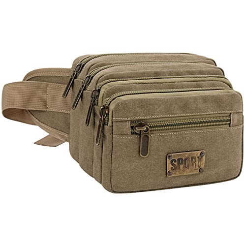 Vaupan Sac Banane pour Homme et Femme, 7 Poches zippées, Sac Banane avec Ceintures réglables, Sac Banane Tendance pour l'extérieur, Les Voyages, la Course, la randonnée, Le Cyclisme (Khaki) Cover