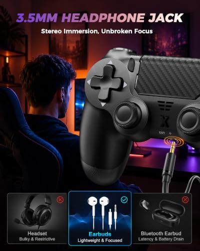 Image of Puiseno Wireless Controller for PS-4, Dual Vibration Game Joystick /Motion Sensing /Touchpad /Speaker /3.5mm Audio Jack Headphone, Upgraded Six-Axis Sensor, Compatible with PS4 /Slim /Pro Console /PC (BLACK)