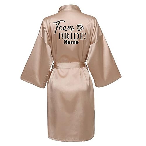 JPHCHSC Personnalisé Peignoir Team Bride Robe De Mariée En Satin Fête De Mariage Mariée-bride Kimono Col V Robe de Demoiselle d'honneur 90