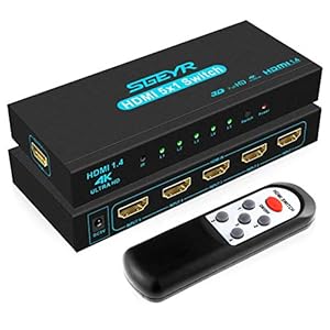 HDMI Switch SGEYR 5×1 HDMI Switcher 5 in 1 Out HDMI Switch Selector 5 Port Box with IR Remote Control HDMI 1.4 HDCP 1.4 Support 4K@30Hz Ultra HD 3D 2160P 1080P