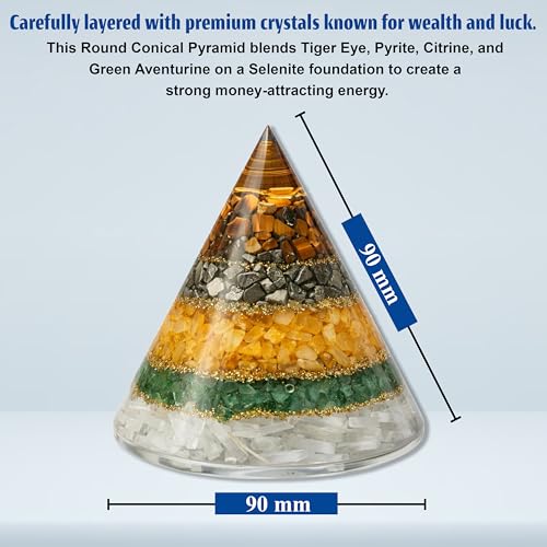 Image of JD FRESH Original Certified Money Magnet Round Pyramid /Handcrafted Healing Pyramid /Energized Crystal Orgonite Pyramid for Wealth, Prosperity & Abundance /Vaastu Dhan Yog Pyramid for Home & Office