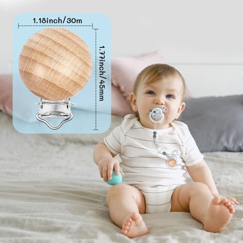 Image of 32 Pieces Natural Beech Wood Pacifier Clips Charm DIY Pacifier Holder Clips Teething Grasping Toy Suspender Clips for Pacifier Chain Accessory