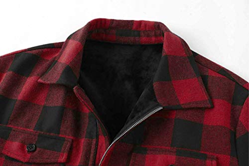 Mens Fleece Jacket Sherpa Lined Zip Up Buffalo Plaid Flannel Coat Casual Long Sleeve Warm Fall Winter Outwear #TOP3