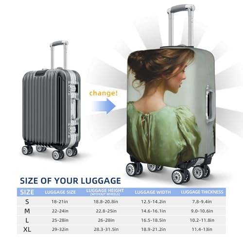 Young Woman In A Light Green Dress Elastic Travel Luggage Covers Dustproof Scratch-Resistant Suitcase Protector Fit 22-24 Inch4
