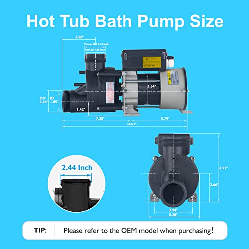 Image of Bath Pump, 1.0HP Hot Tub Bath Pump - LX Pump Motor 115V, 1.5 inch Port, 0.75KW Input Power - Compatible with OEM models (Model: WCA100)