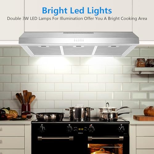 Image of Upgraded 800 CFM Range Hood 36 Inch, Under Cabinet Range Hood for Duct /Ductless Convertible, Stainless Steel Kitchen Stove Vent with 3 Speed Kitchen Exhaust Fan and Two Bright Energy-Saving LED Light