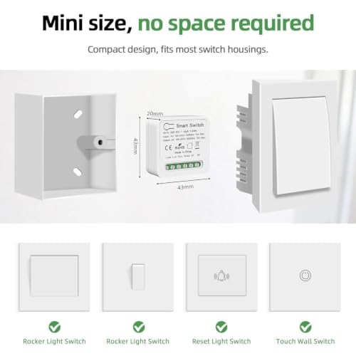 Image of Hexonix Mini 16A Smart WiFi Switch - Smart Life APP, Alexa & Google Compatible, 2-Way, DIY Mode, Timer, LAN Control (No Hub)