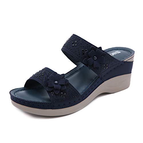 DGHJKA Sandales pour Femmes compensées à Bout Ouvert Tongs Fleurs Massage bohème Plage Tongs Dames Mode extérieur Voyage Chaussures Sabots Mules Chaussures Cover