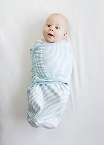 Amazing Baby Swaddle Blanket with Adjustable Wrap, Set of 2, Tiny Elephants and Stripes, Pastel Blue, Small - Thumbnail 4