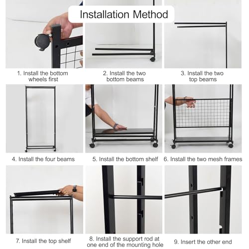 Estante para telas ajustable con ruedas y estructura de acero para cuarto de costura 6