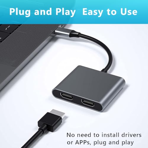Image of USB C to Dual HDMI Adapter, Type C Hub for 2 Monitors Adapter C to HDMI Splitter Extended Display for MacBook Pro, Dell XPS, Laptop, Samsung Galaxy S24 S23 and More USB C Devices