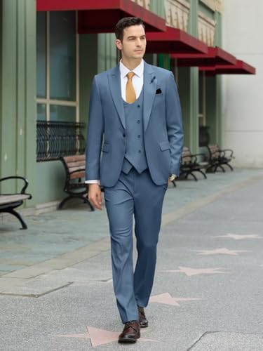 Image of Mens Suit Slim Fit 3 Piece Double Breasted Suit Men Formal Tuxedo Set Casual Wedding Prom Groom Suits